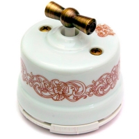 Нажмите для увеличения Выключатель одноклавишный (проходной) 2-х позиционный фарфоровый Salvador OP11UZ, белый с узором