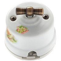 Нажмите для увеличения Выключатель одноклавишный (проходной) 2-х позиционный фарфоровый Salvador ОР11AP, белый с узором Яблоня