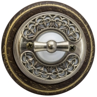 Нажмите для увеличения Выключатель ретро двухклавишный (оконечный) 4-х позиционный фарфоровый Salvador OP21KVWT, белый с декоративной накладкой латунь